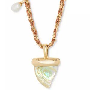 KENDRA SCOTT 14k Gold-Plated Carved Abalone Shark Tooth Cord-Wrapped Necklace